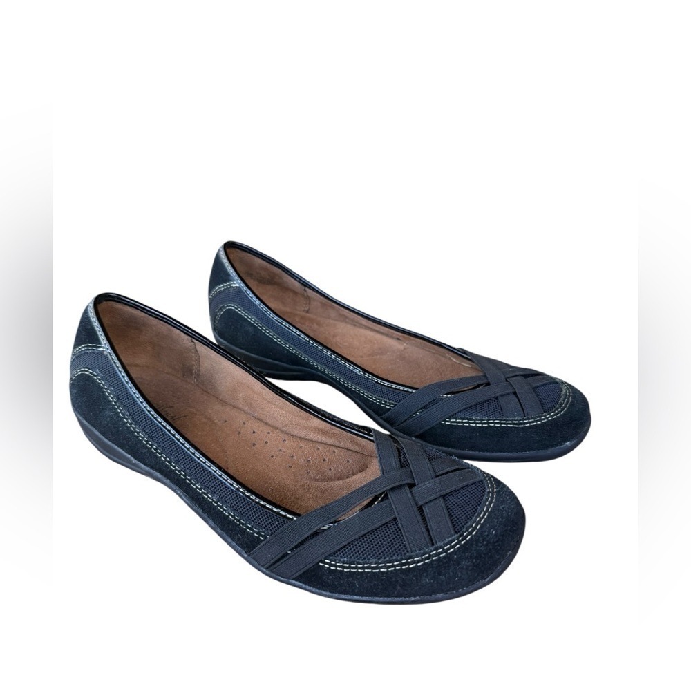 Natural Soul by Naturalizer  Womens- Farrell Black Suede Slip On Flats size 7.5